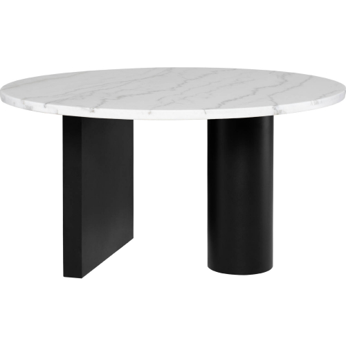 Stories 55" Dining Table in Polished White Marble & Black Steel